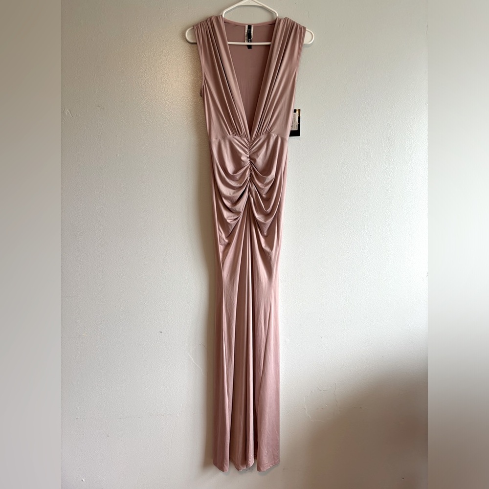 Sleeveless Ruched V-Neck Maxi Dress - Blush Pink
